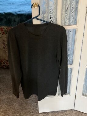 Classic Crewneck Long Sleeve Top- Dark Charcoal Size L